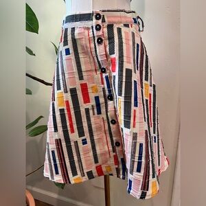 Hutch Geometric A-Line Skirt in Red, Blue, and Yellow